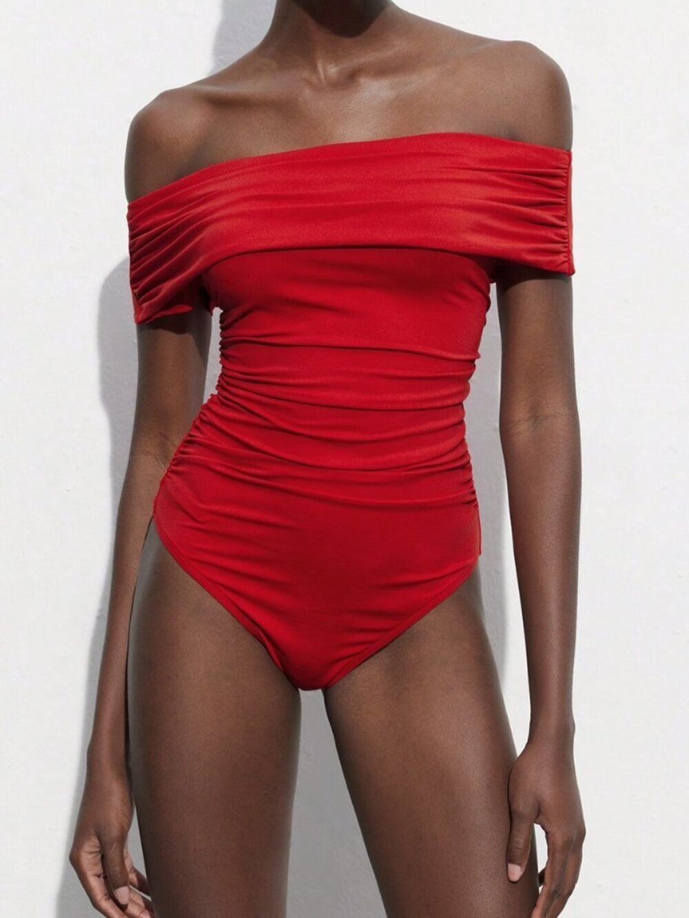 Red Casual Women's Off Shoulder Bodysuit Top